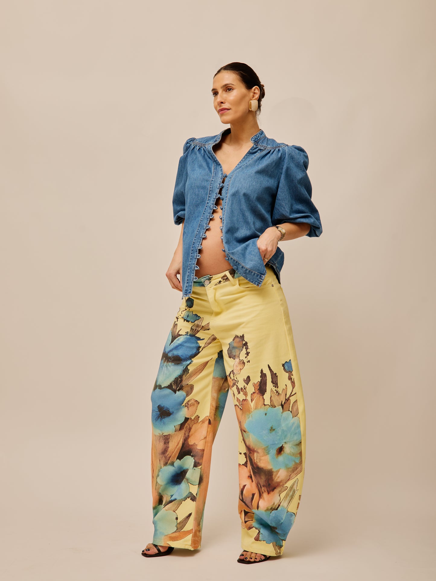 Yellow Balloon Pants with Flowers
