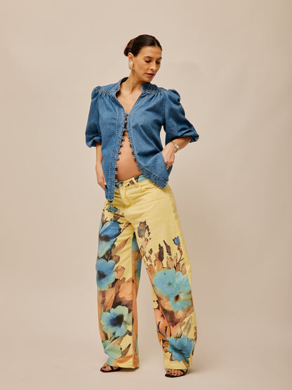 Yellow Balloon Pants with Flowers