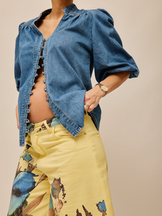 Denim Shirt with Balloon Sleeves