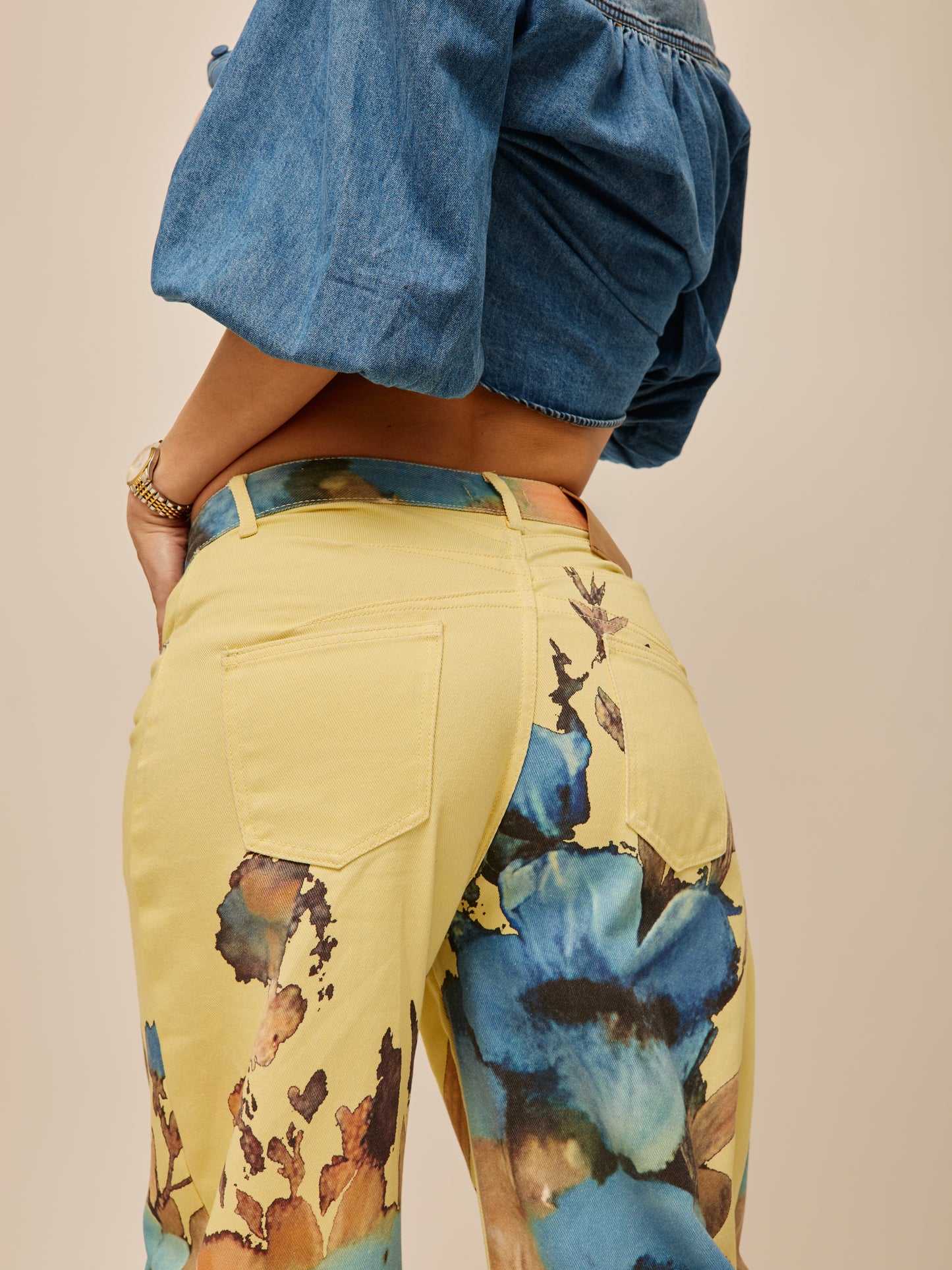 Yellow Balloon Pants with Flowers