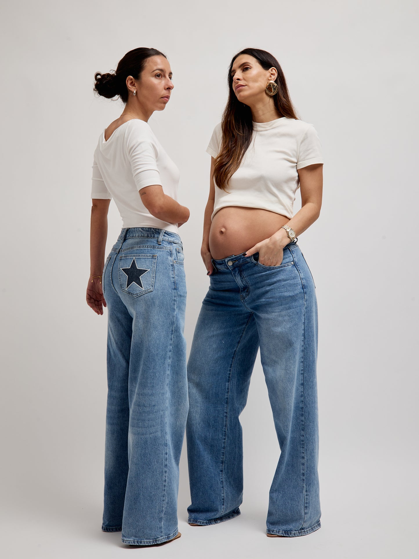 Jeans Wide Leg Estrelas Costuradas