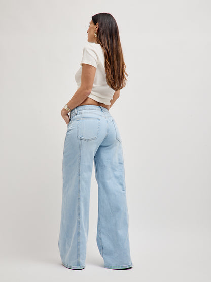 Jeans pierna ancha mezclilla ligera