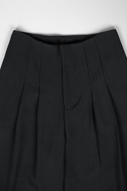 Gray Pleated Wide-Leg Pants