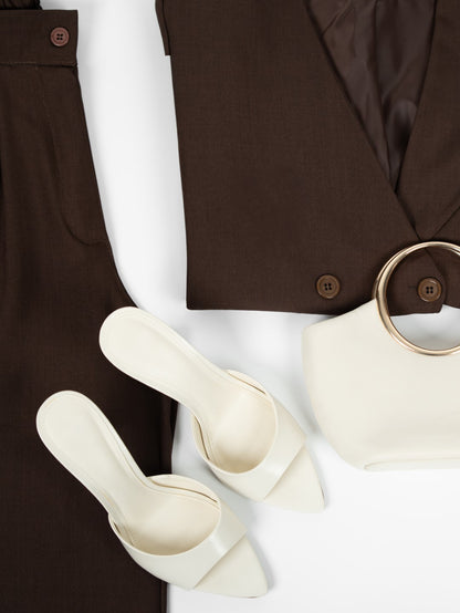 Brown Suit with Tie Detail