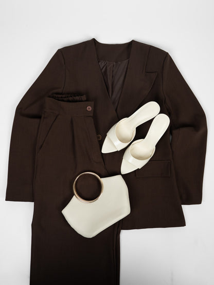 Brown Suit with Tie Detail