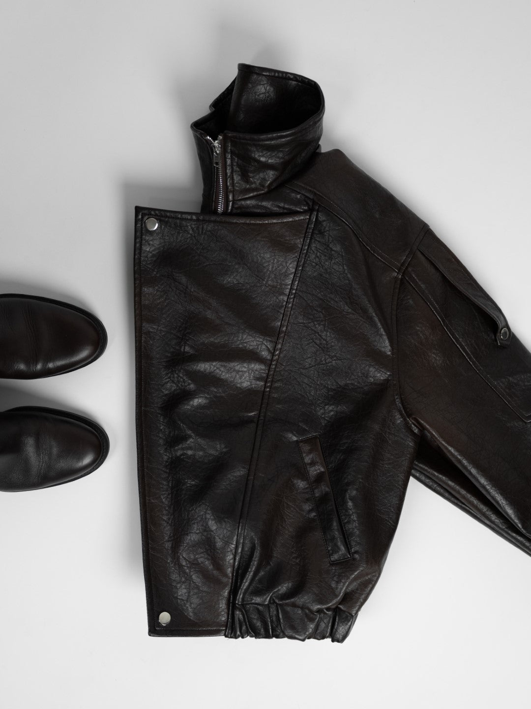 Dark Brown Faux Leather Jacket