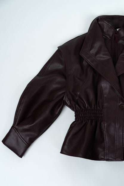 Bordeaux Faux Leather Fitted Blouse