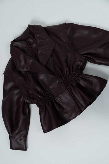Bordeaux Faux Leather Fitted Blouse