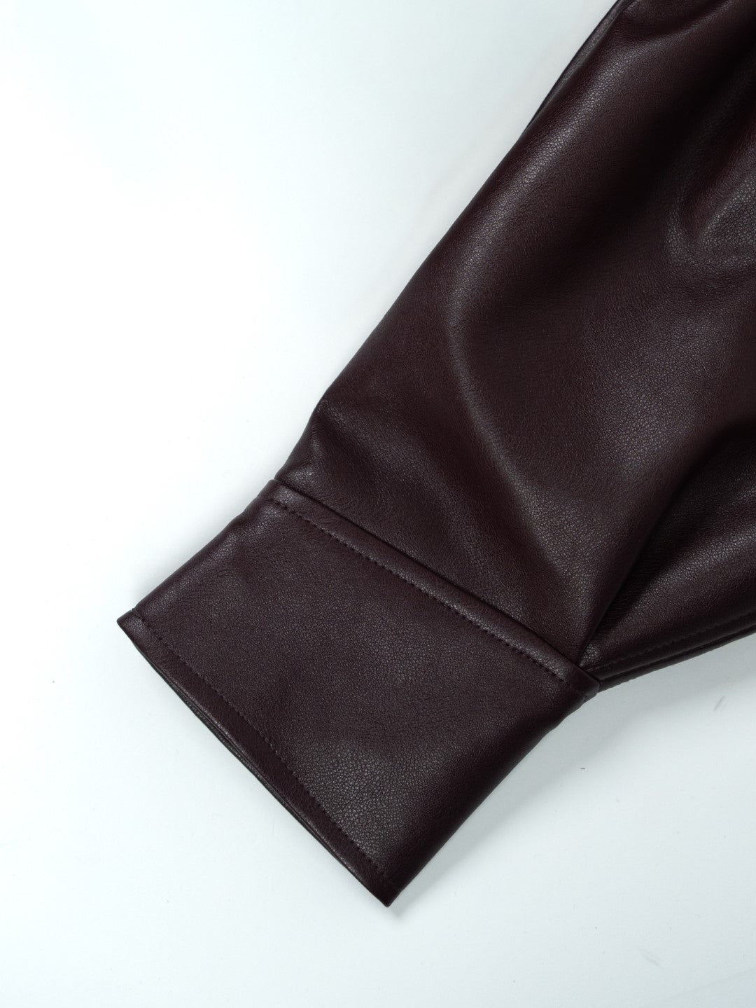 Bordeaux Faux Leather Fitted Blouse