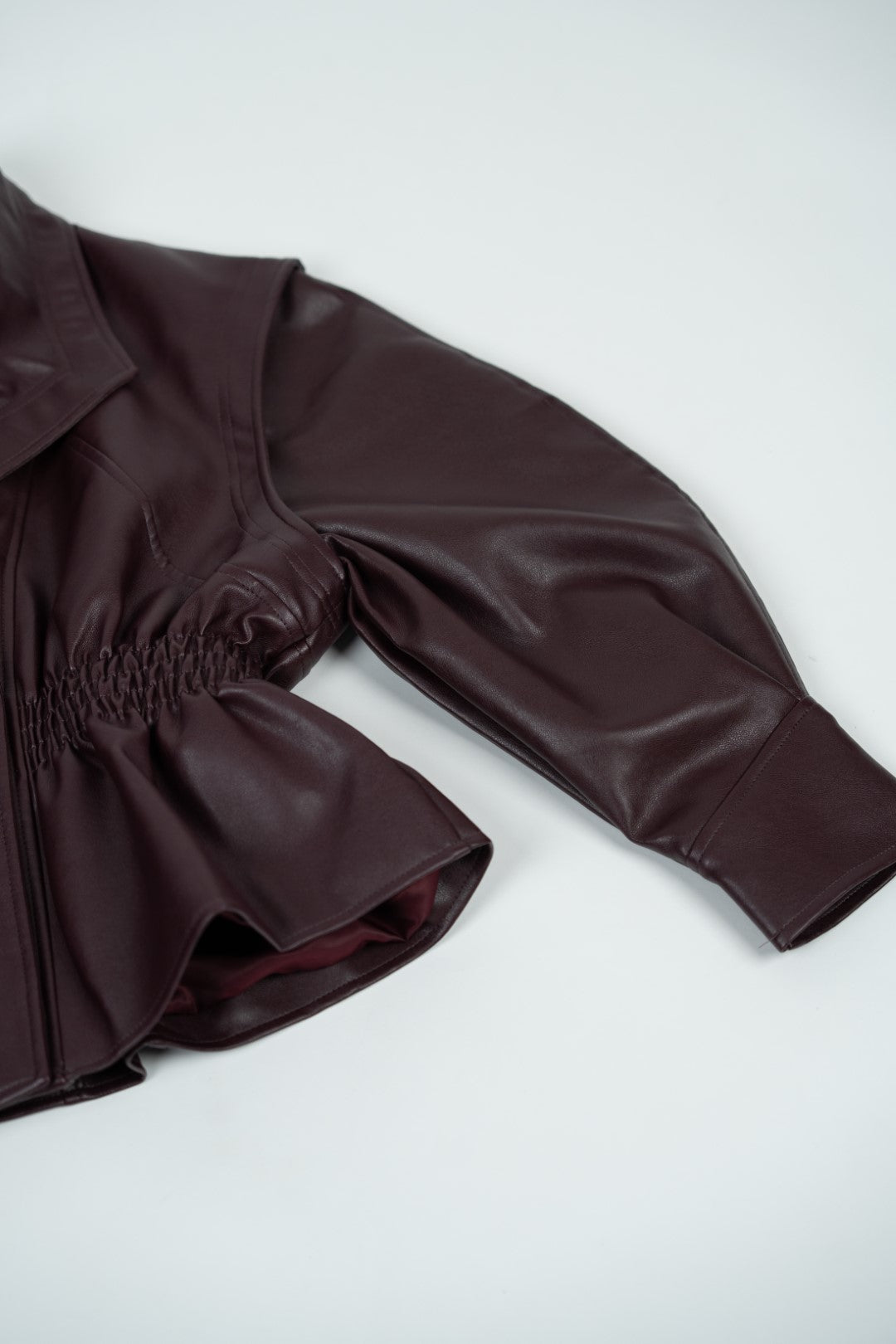 Bordeaux Faux Leather Fitted Blouse