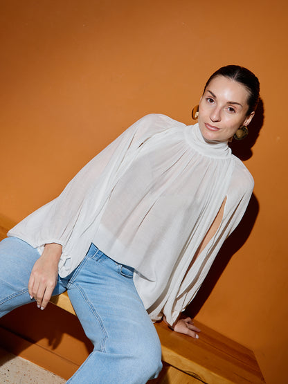Blusa Manga Recorte Branco