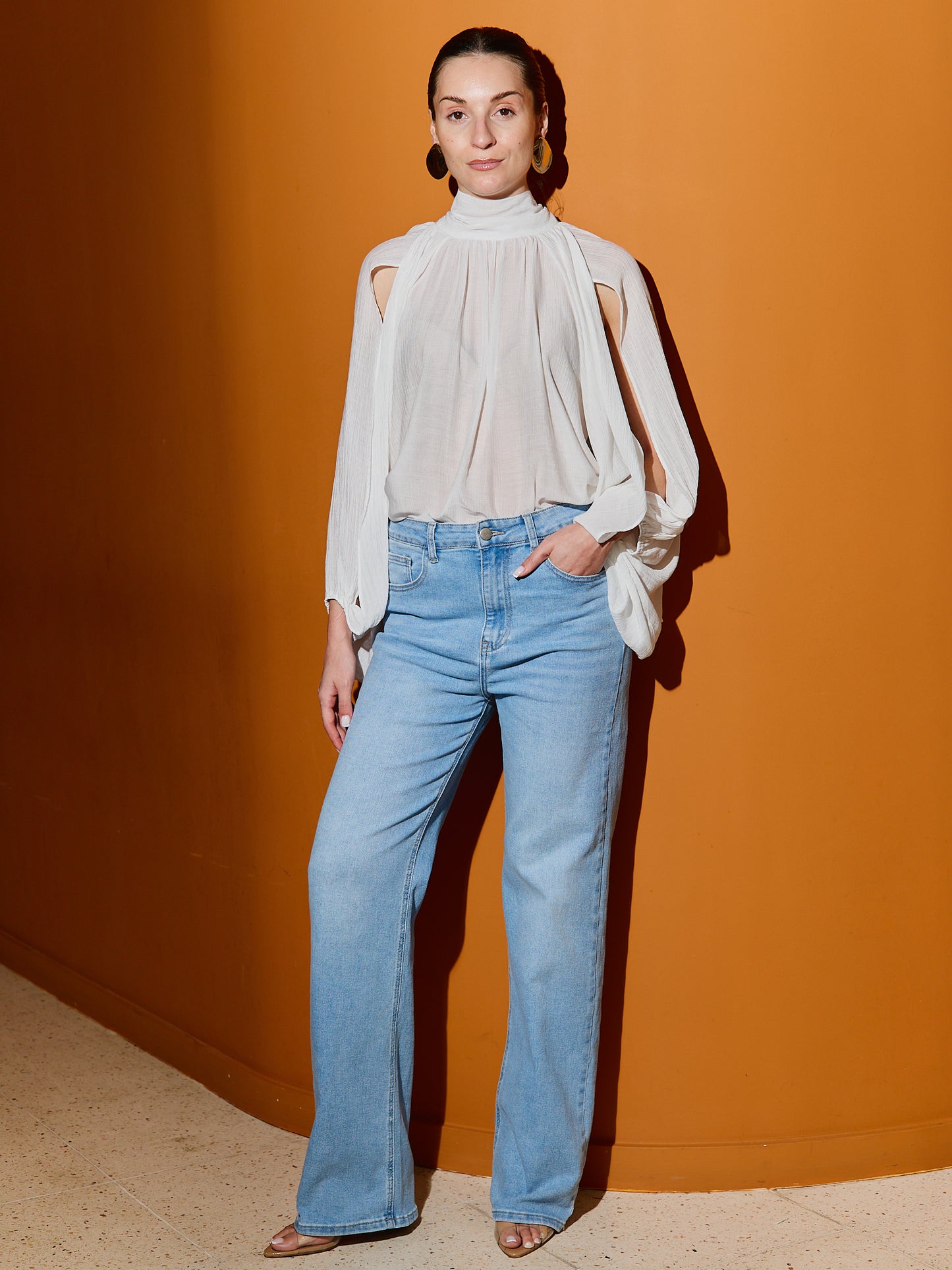 Calças Straight Leg Light Denim