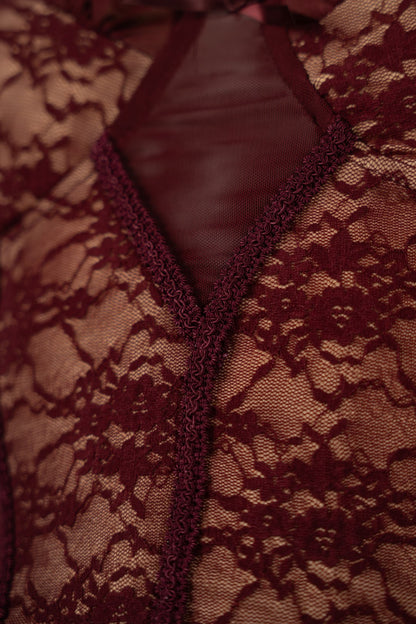 Burgundy Lace Top and Skirt Set