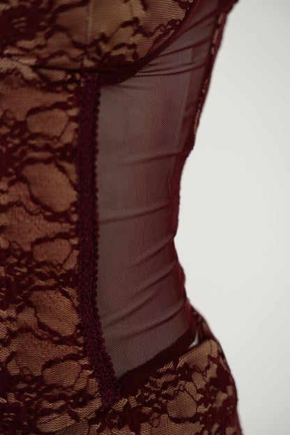 Burgundy Lace Top and Skirt Set