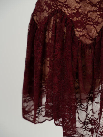 Burgundy Lace Top and Skirt Set