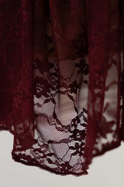 Burgundy Lace Top and Skirt Set