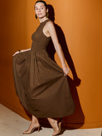 Chocolate Brown Halter Neck Dress