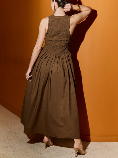 Vestido Castanho Chocolate Decote Halter