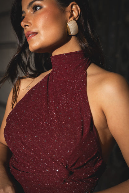 Bordeaux Short Dress with Open Back