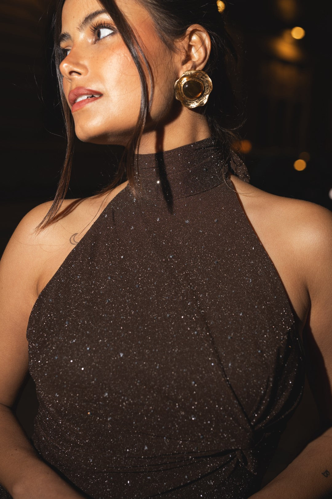 Brown Short Dress with Open Back