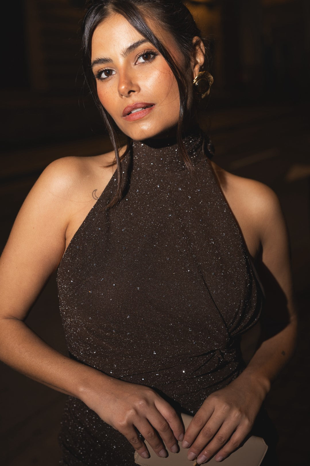 Brown Short Dress with Open Back