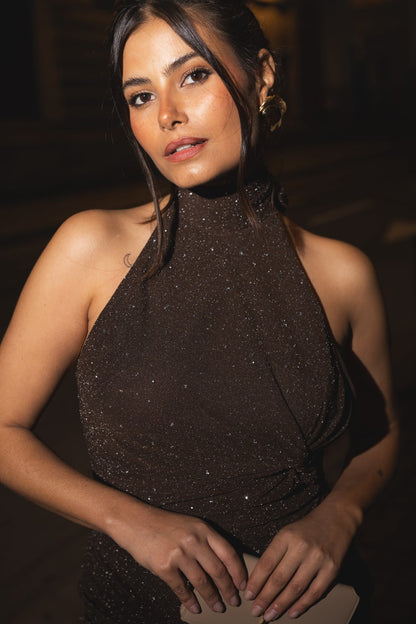 Brown Short Dress with Open Back