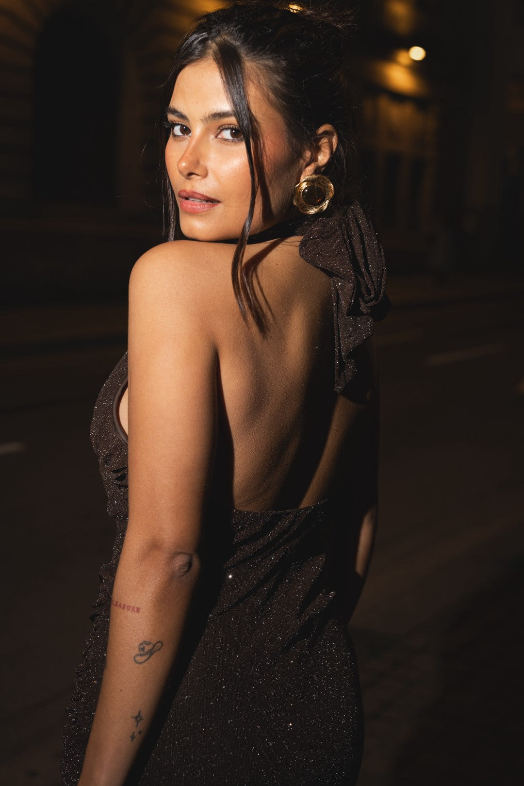 Brown Short Dress with Open Back