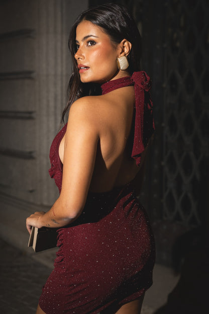 Bordeaux Short Dress with Open Back