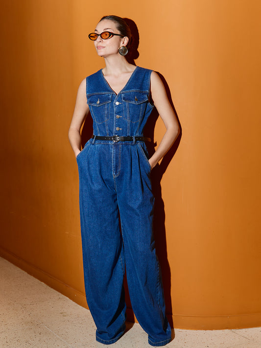 Macacão Dark Denim c/cinto incluído