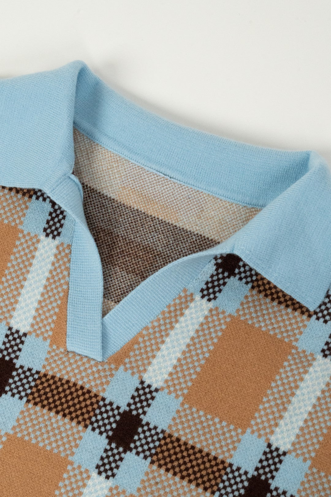 Camisola Malha Xadrez Gola Azul