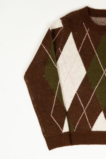 Camisola Padrão Argyle Castanho