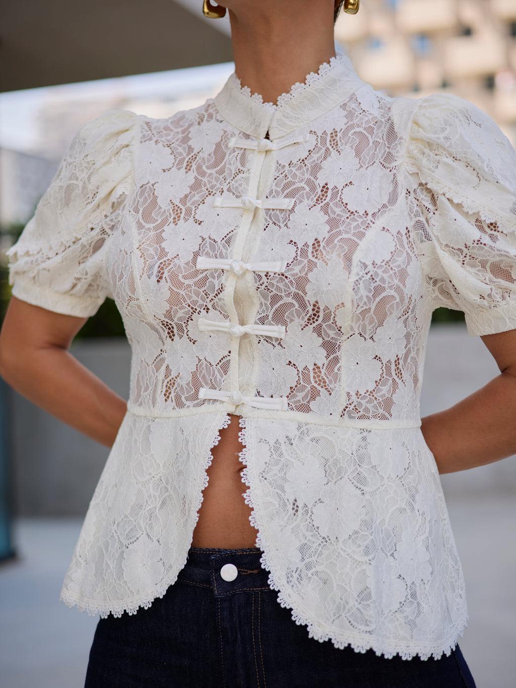 Blusa Manga Balão Renda