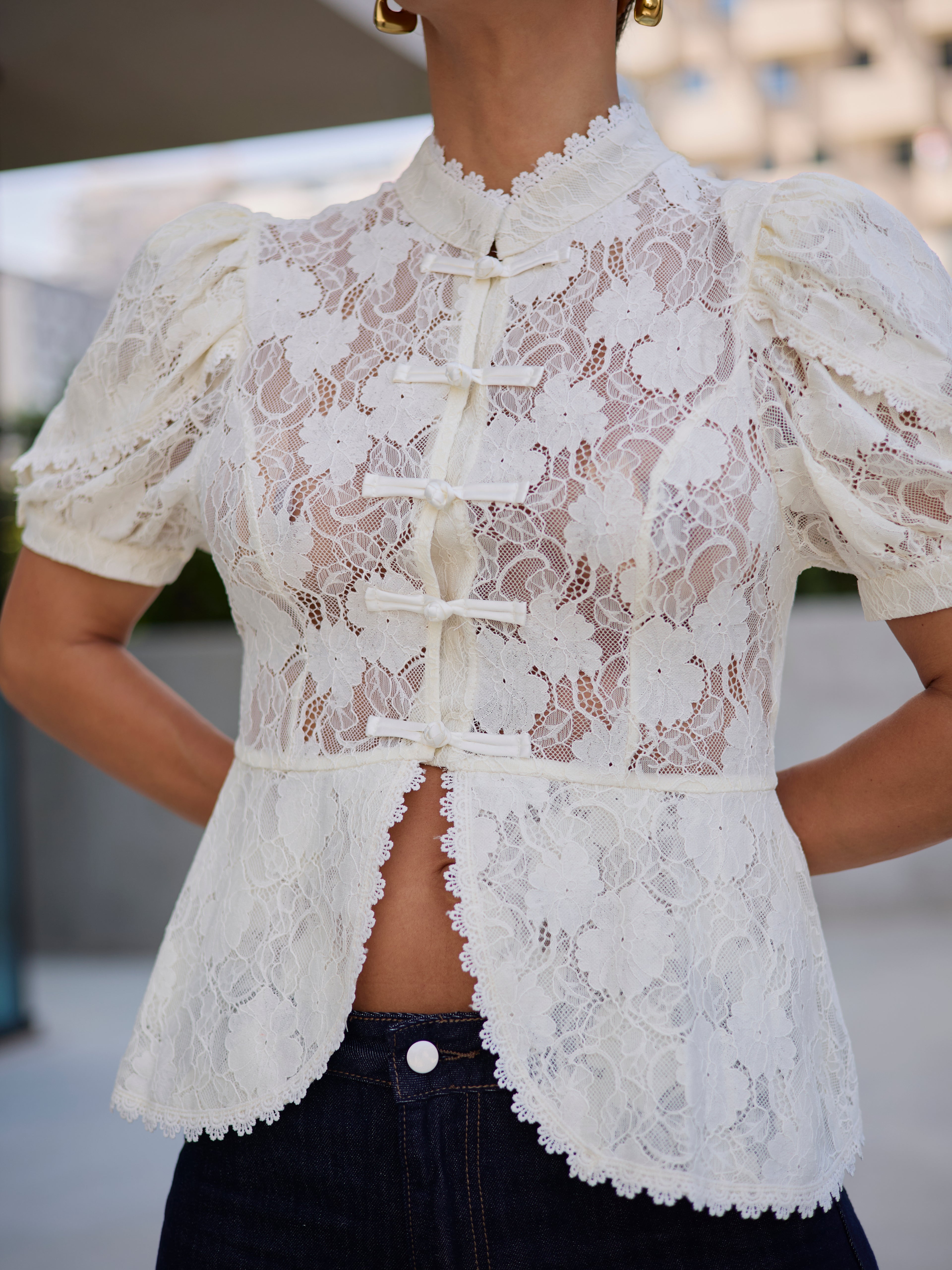 Blusa Manga Balão Renda