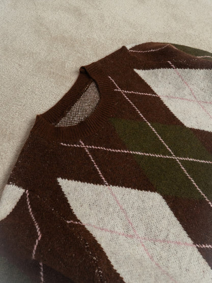 Camisola Padrão Argyle Castanho