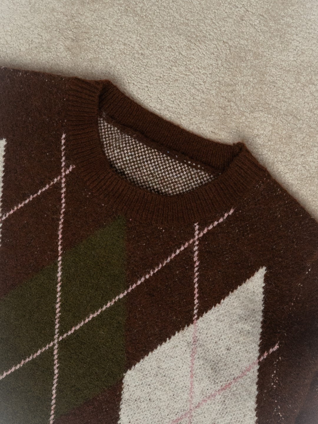 Camisola Padrão Argyle Castanho