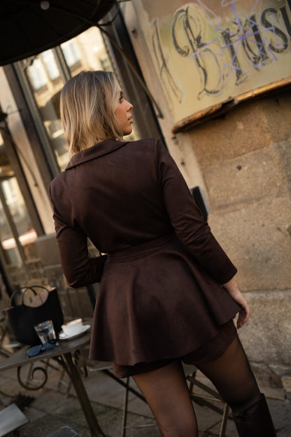 Peach Brown Leather Jumpsuit