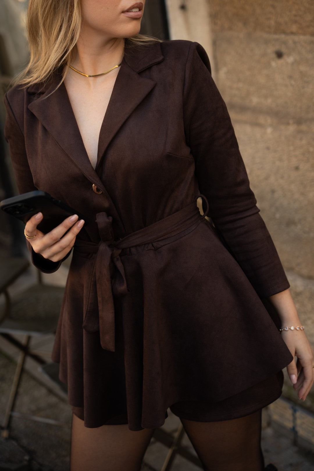 Peach Brown Leather Jumpsuit