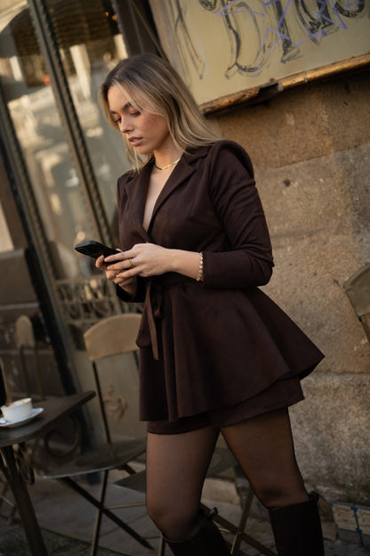 Peach Brown Leather Jumpsuit