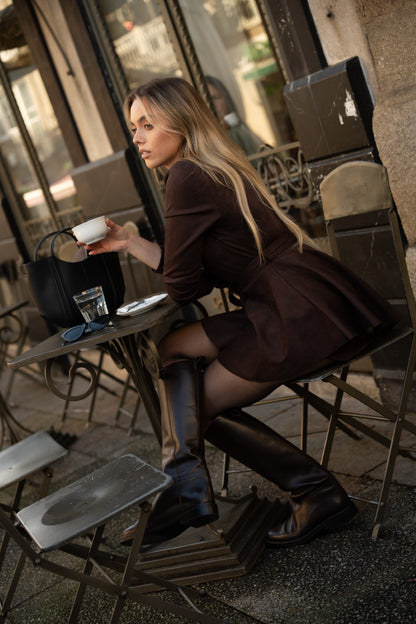 Peach Brown Leather Jumpsuit