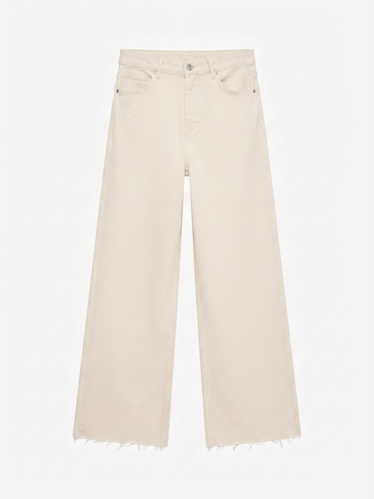 Pantaloni beige a gamba larga