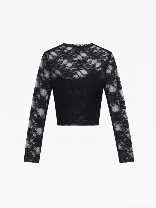 Top corto in pizzo nero
