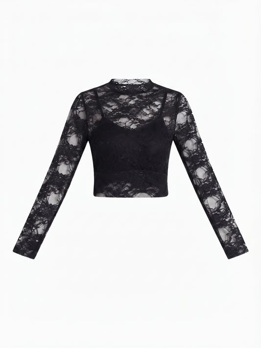 Top corto in pizzo nero