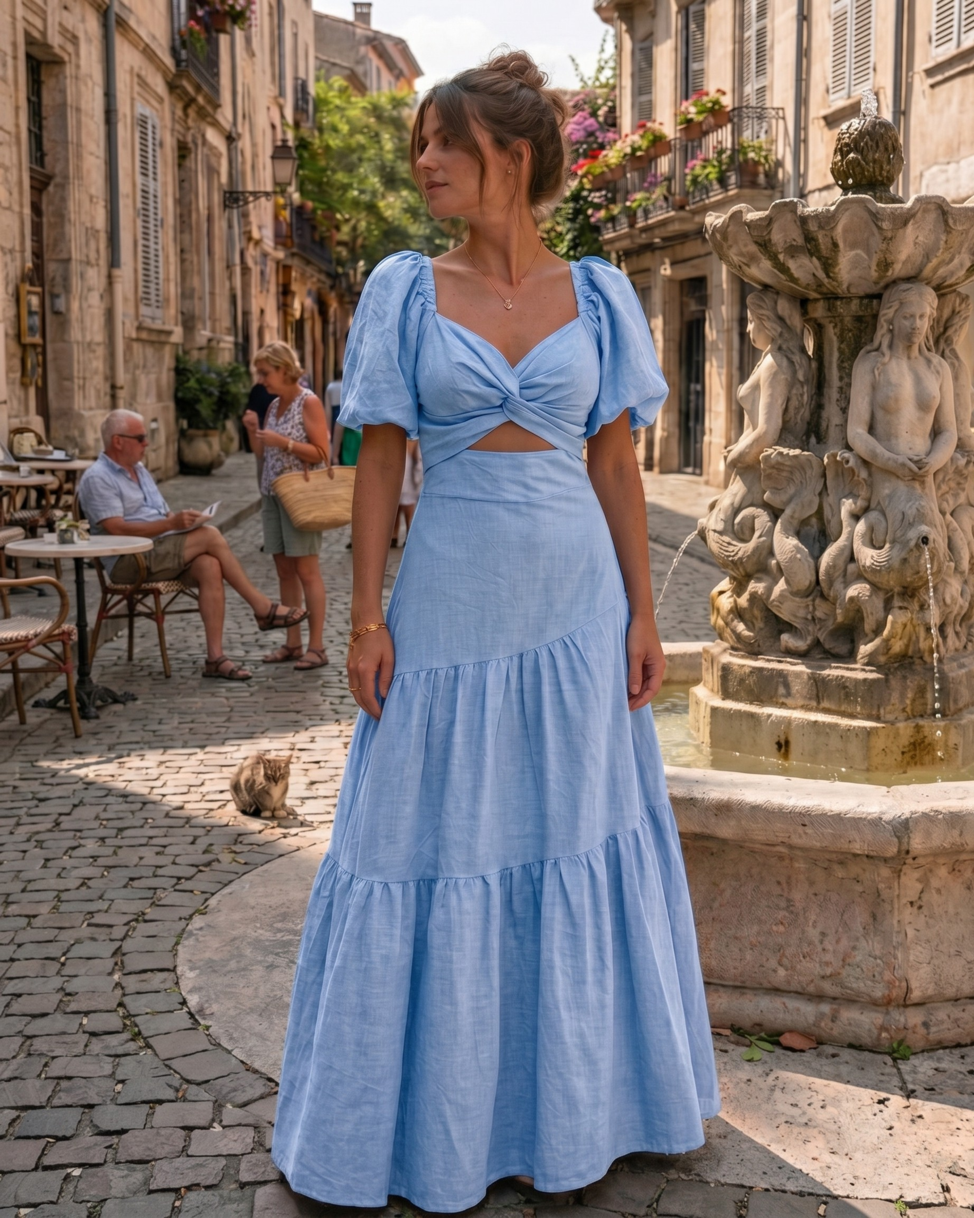 Vestido Alinhado Manga Balão