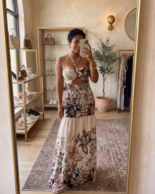 Vestido Detalhe Flores Bege