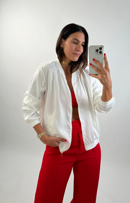 BOMBER ACETINADO BRANCO VISTA DE FRENTE