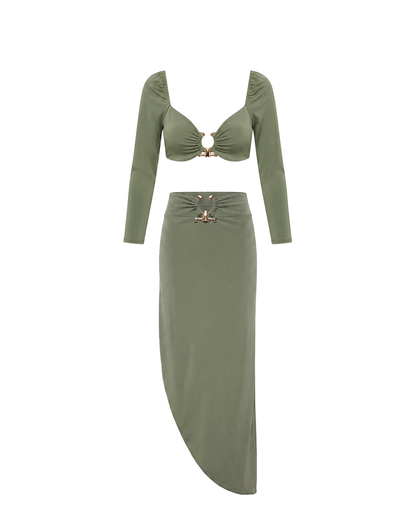 Military Green Top and Skirt Set