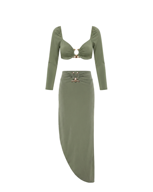 Completo composto da top e gonna verde militare