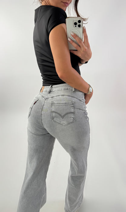 JEANS WIDE LEG CINZA 1