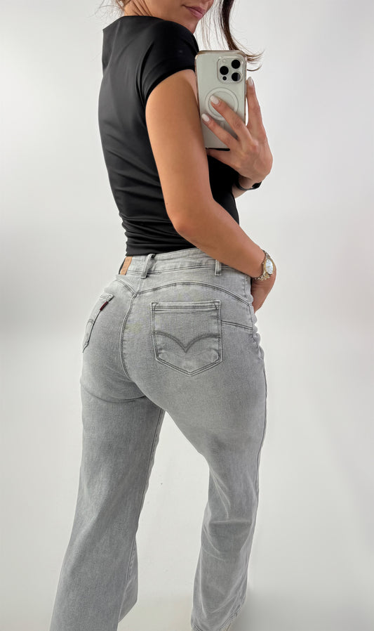 JEANS WIDE LEG CINZA 1