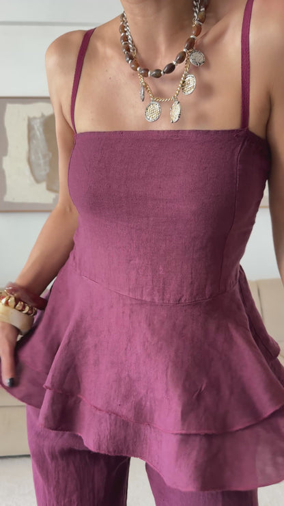 Conjunto burdeos 100% lino